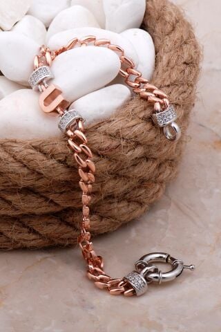 U Harfli Gurmet Rose Gümüş Bileklik 4095