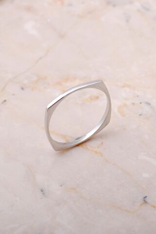 Kare Rodyumlu Gümüş İnce Tasarım Yüzük 3491