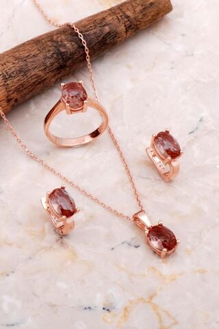 Renk Değiştiren Sultan Taşlı Rose Gümüş Set 2663