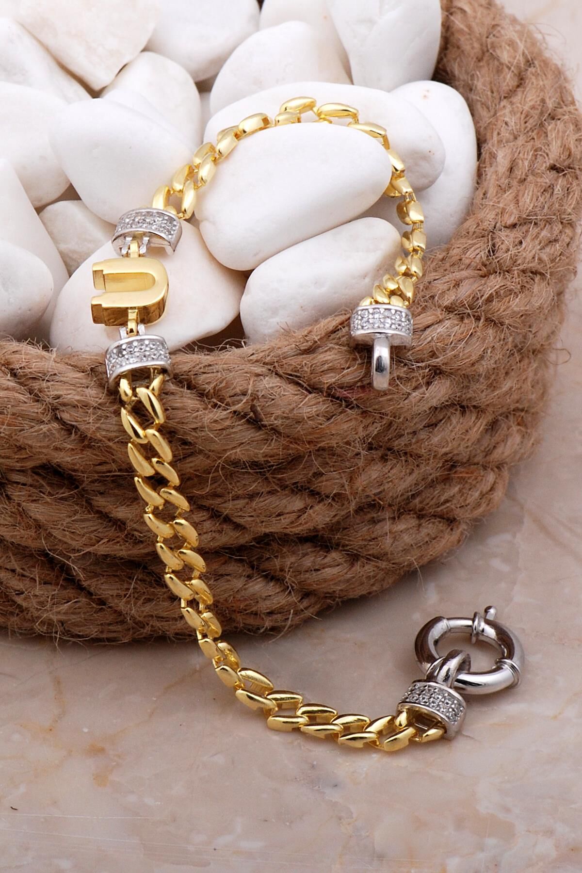 Ü Harfli Gurmet Altın Yaldızlı Gümüş Bileklik 4096