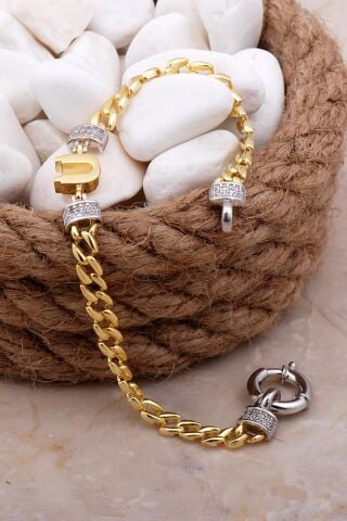 Ü Harfli Gurmet Altın Yaldızlı Gümüş Bileklik 4096