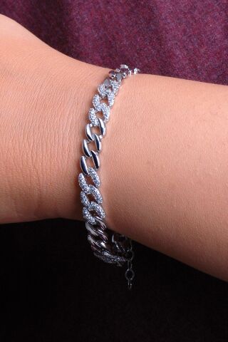 Gurmet Taşlı Gümüş Zincir Bileklik 3487