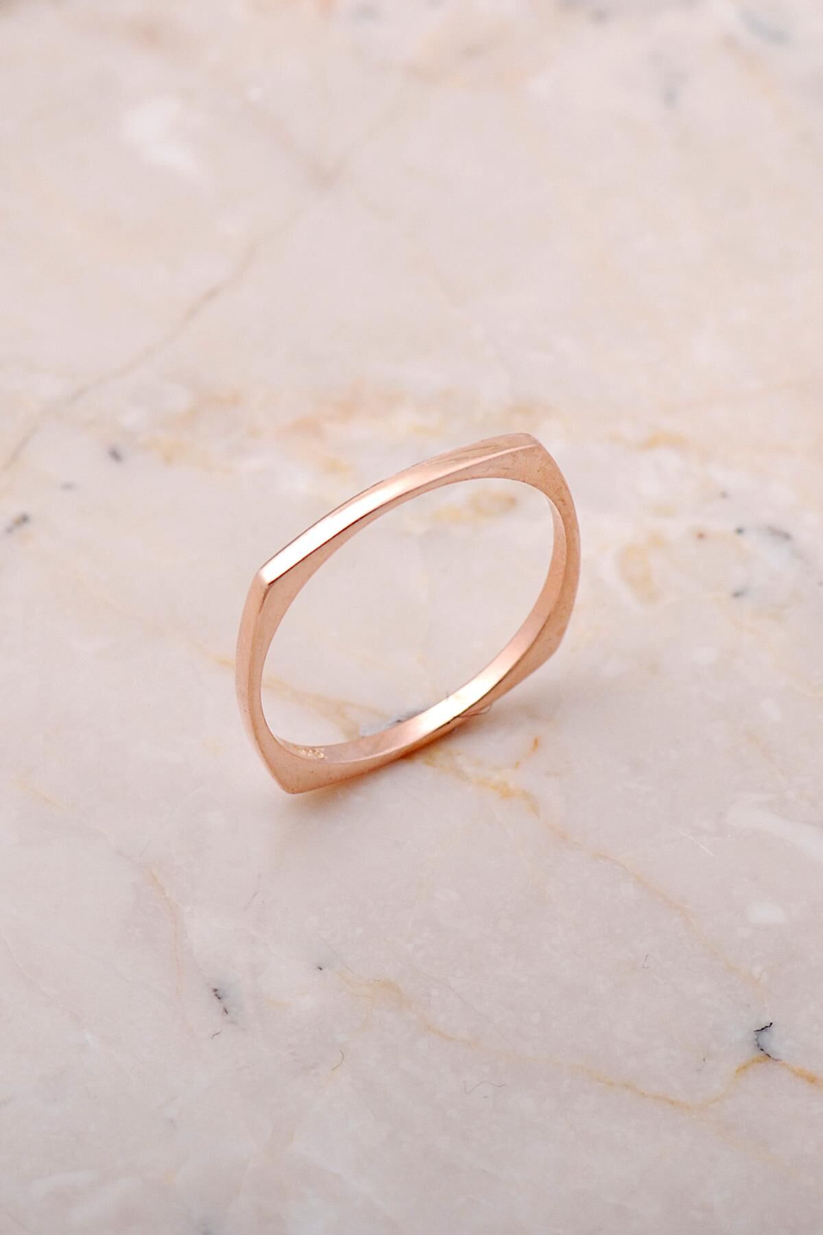 Kare Rose Gümüş İnce Tasarım Yüzük 3492