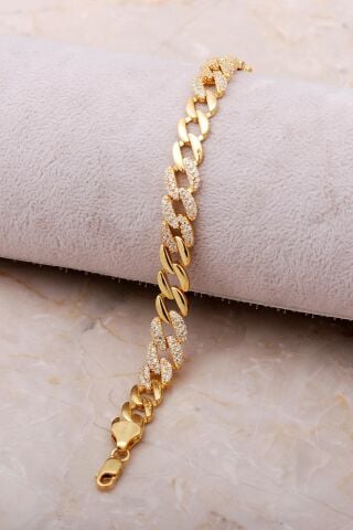 Gurmet Altın Yaldızlı Taşlı Gümüş Bileklik 3488