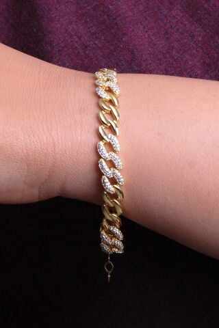 Gurmet Altın Yaldızlı Taşlı Gümüş Bileklik 3488