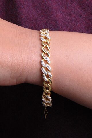 Gurmet Altın Yaldızlı Taşlı Gümüş Bileklik 3488