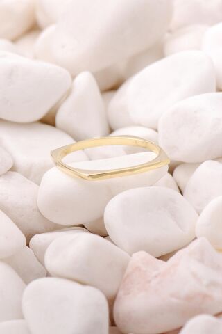 Kare Altın Yaldızlı Gümüş Tasarım İnce Yüzük 3493