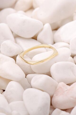 Kare Altın Yaldızlı Gümüş Tasarım İnce Yüzük 3493