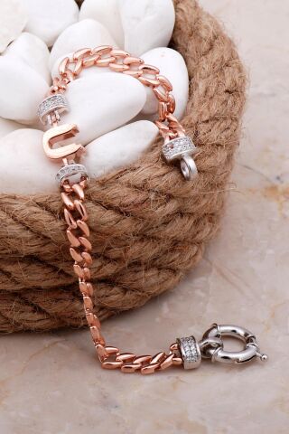 Ü Harfli Gurmet Rose Gümüş Bileklik 4098