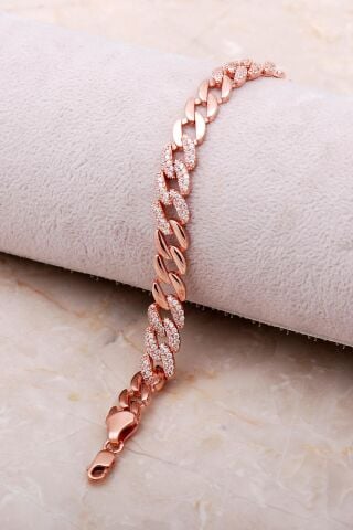 Gurmet Rose Gümüş Taşlı Zincir Bileklik 3489