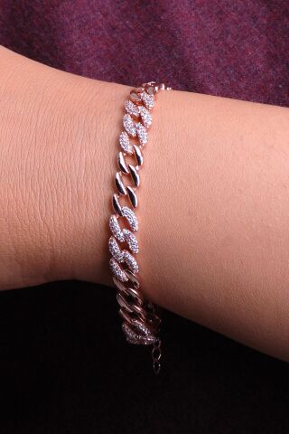 Gurmet Rose Gümüş Taşlı Zincir Bileklik 3489