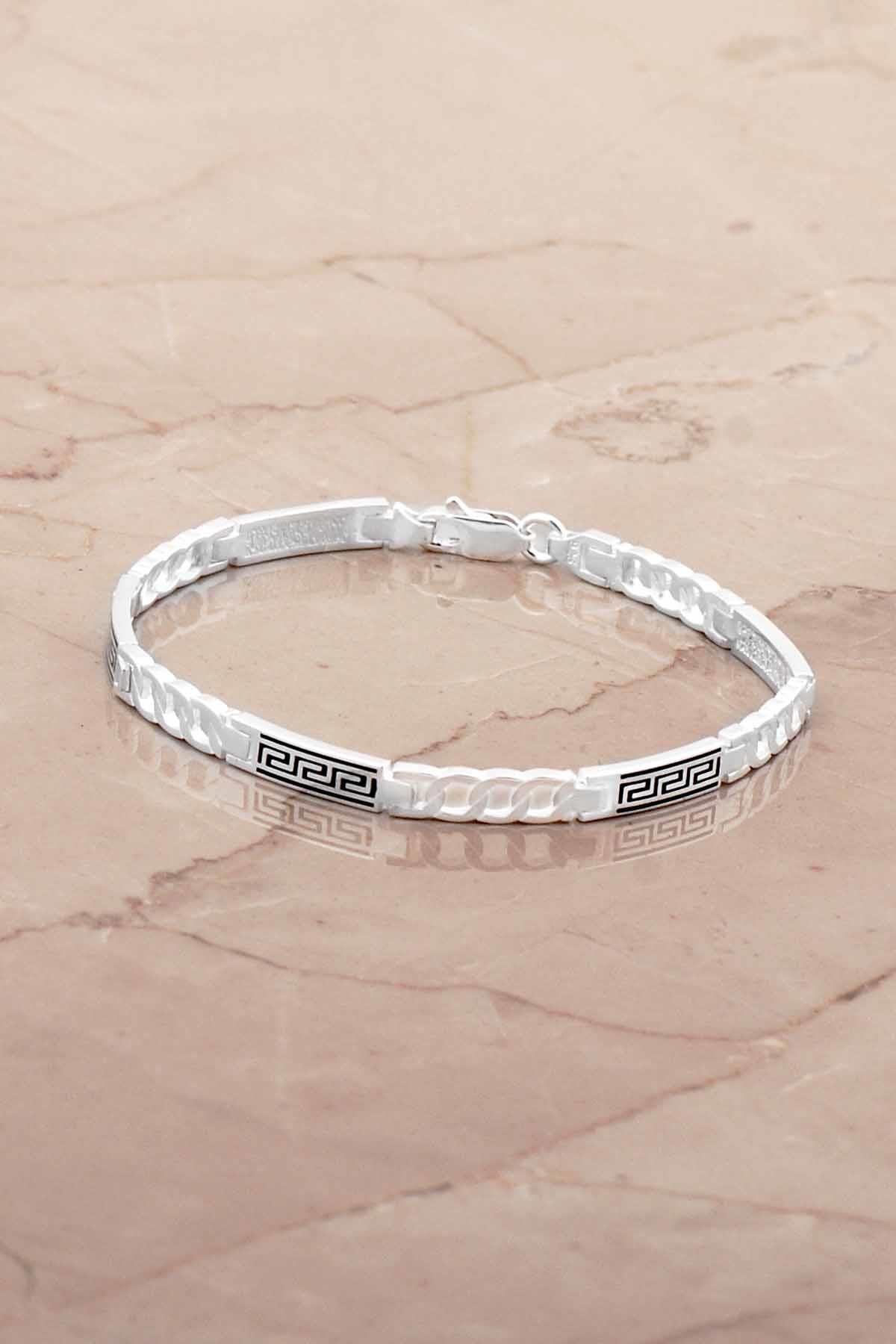 Desenli Gurmet 19,5 Cm Gümüş Erkek Bileklik 4782