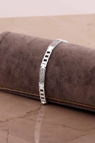 Desenli Gurmet 19,5 Cm Gümüş Erkek Bileklik 4782