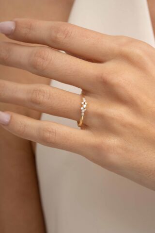 Lady Altın Yaldızlı Gümüş Sıra Taşlı Yüzük 3496