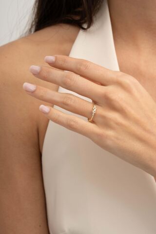 Lady Altın Yaldızlı Gümüş Sıra Taşlı Yüzük 3496