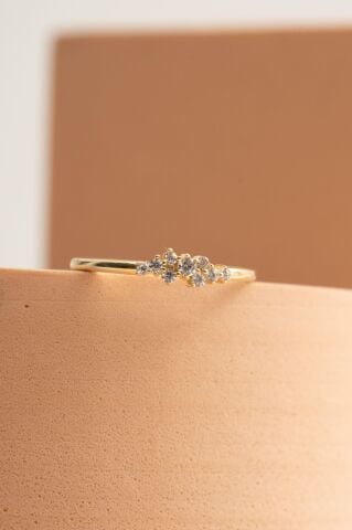 Lady Altın Yaldızlı Gümüş Sıra Taşlı Yüzük 3496