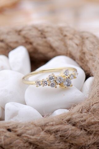 Lady Altın Yaldızlı Gümüş Sıra Taşlı Yüzük 3496