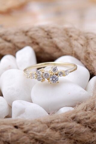 Lady Altın Yaldızlı Gümüş Sıra Taşlı Yüzük 3496