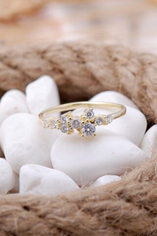 Lady Altın Yaldızlı Gümüş Sıra Taşlı Yüzük 3496