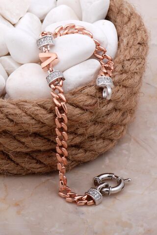 V Harfli Gurmet Rose Gümüş Bileklik 4101