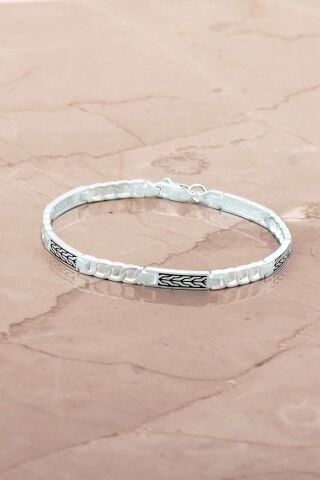 Desenli Gurmet 19,5 Cm Gümüş Erkek Bileklik 4783