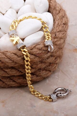 Y Harfli Gurmet Altın Yaldızlı Gümüş Bileklik 4102