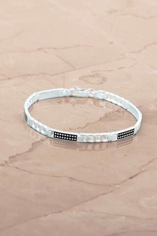 Desenli Gurmet 19,5 Cm Gümüş Erkek Bileklik 4784