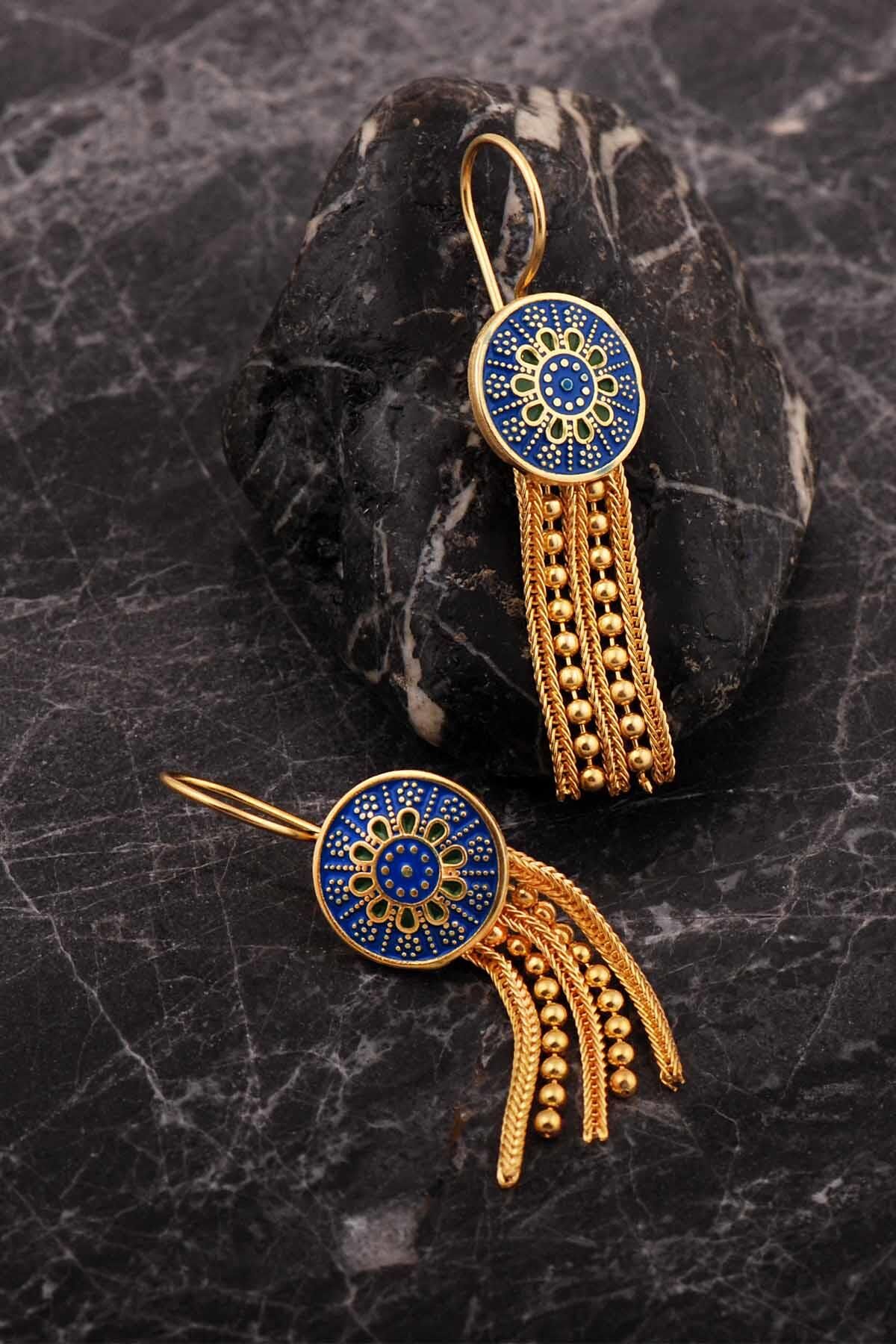 Mardin Güneşi Altın Kaplama Mineli Hasır 925 Ayar Gümüş Küpe 7254