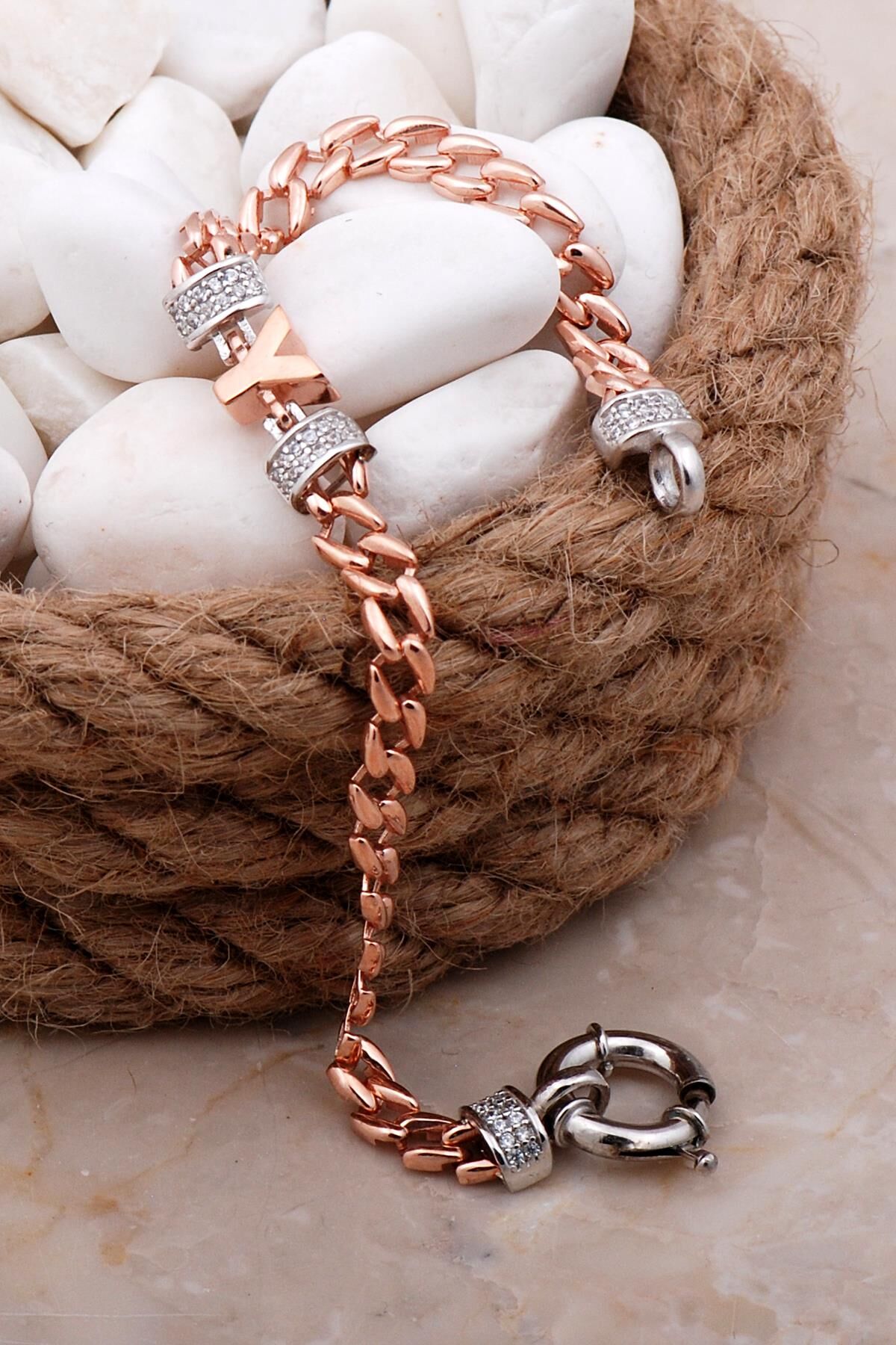 Y Harfli Gurmet Rose Gümüş Bileklik 4104