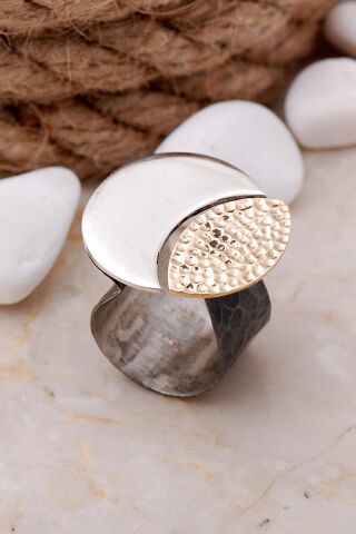 Çekiç Dövme Elişi Gümüş Yüzük 3498