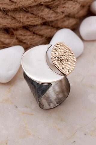 Çekiç Dövme Elişi Gümüş Yüzük 3498