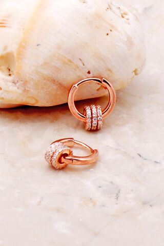 Rose 12 mm Taşlı Halka Gümüş Küpe 5266