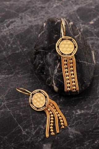 Yaşam Çiçeği Gümüş Altın Kaplama Midyat Hasırı Mineli Küpe 7255