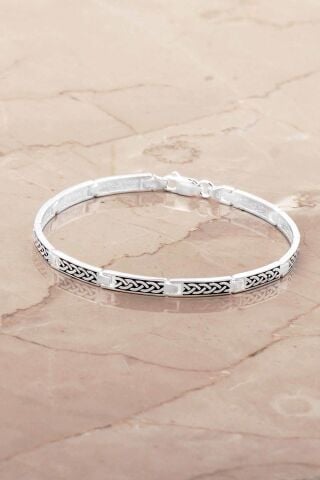 Desenli 21 Cm Gümüş Erkek Bileklik 4786