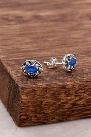 Safir Taşlı Gümüş Küpe 3854