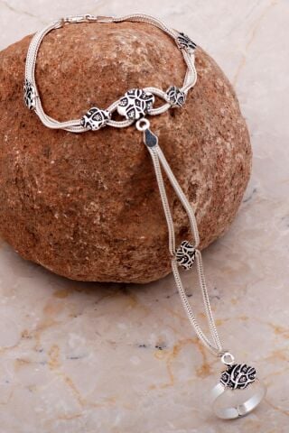 Hasır Örgü Şahmeran Gümüş Yüzüklü Bileklik 82