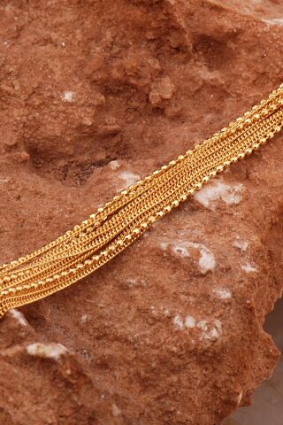 Dökümlü Tasarım Altın Yaldızlı Zincir Gümüş Bileklik 4610