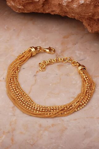 Dökümlü Tasarım Altın Yaldızlı Zincir Gümüş Bileklik 4610