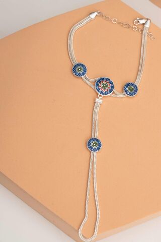 Hasır Örgü Anadolu Motifli Mineli Gümüş Şahmeran 84