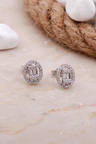 Baget Rodyumlu Gümüş Küpe 5811