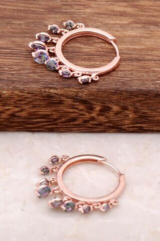 Mistik Topaz Taşlı Büyük Boy Ros Gümüş Shakira Küpe 2037