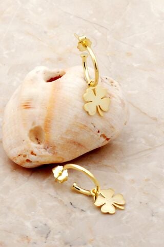 Yonca Altın Yaldızlı Yarım Halka Gümüş Küpe 5272