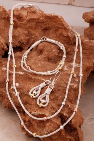 Kazaziye İşlemeli Elişi Dorika Tasarım 1000 Ayar Gümüş Set 2782