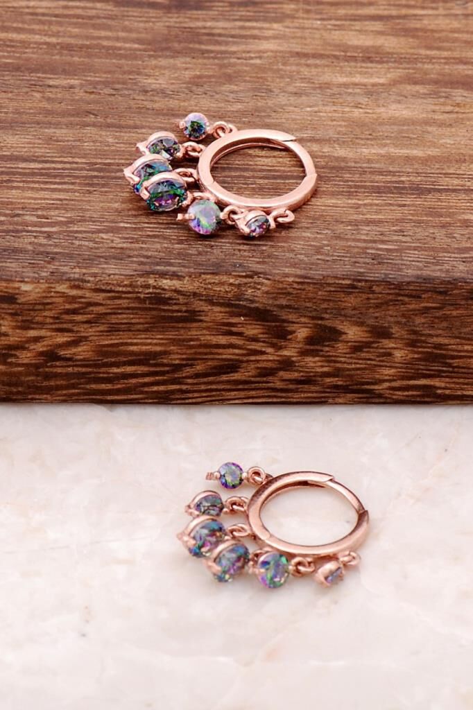 Mistik Topaz Taşlı Küçük Boy Rose Gümüş Shakira Küpe 2039