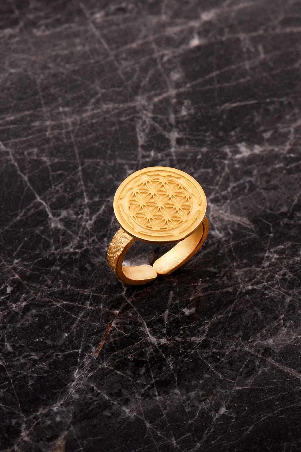 Yaşam Çiçeği Elişi Altın Kaplama Gümüş Yüzük 5973