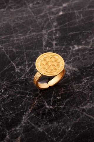 Yaşam Çiçeği Elişi Altın Kaplama Gümüş Yüzük 5973