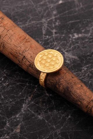 Yaşam Çiçeği Elişi Altın Kaplama Gümüş Yüzük 5973