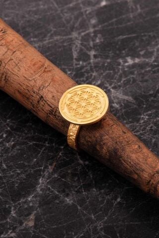 Yaşam Çiçeği Elişi Altın Kaplama Gümüş Yüzük 5973