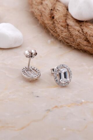 Baget Oval Rodyumlu Gümüş Küpe 5812