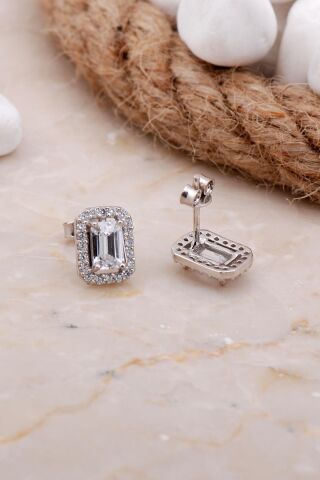 Baget Rodyumlu Gümüş Küpe 5813